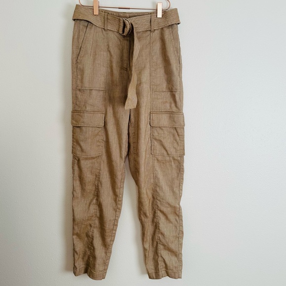 White House black market Linen Belted Utility Pants neutral Cargo - Picture 5 of 9